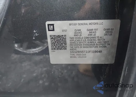 2018 Chevrolet Malibu 1Ls z USA, uszkodzony, nr VIN 1G1ZB5ST2JF119049